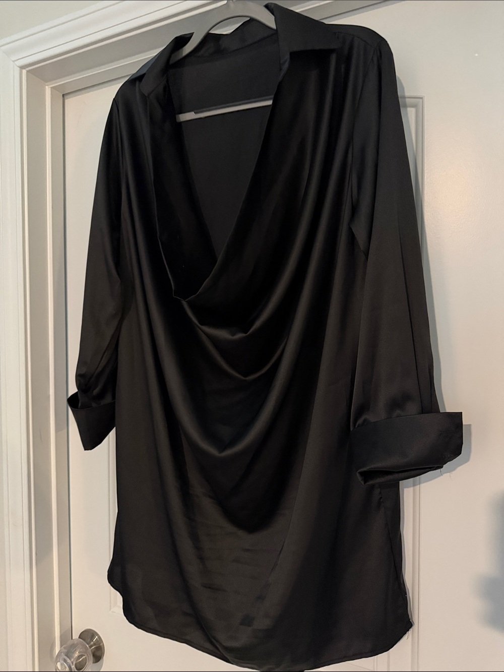 Black Draped Satin Women's Dress
